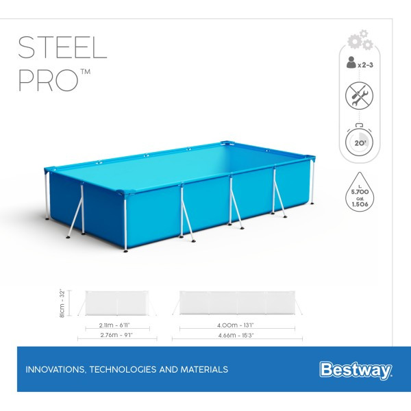 Бассейн каркасный Bestway прямоугольный 400х211х81 см 56405