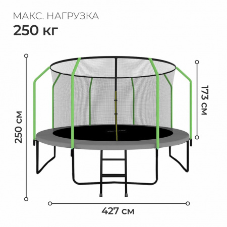 Батут Onlytop, d=427 см, высота сетки 173 см, с лестницей, цвет серо-салатовый
