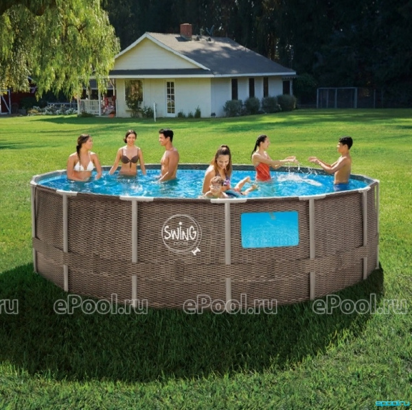 Каркасный бассейн Swing круглый 488x122 см Elite Wicker Dark с окном, (комплект)
